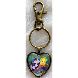 Lisa Frank Kitten Sneakers Gold Heart Shaped Keychain